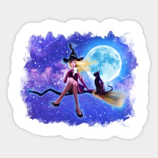 A Witch, coffee, and her cat Sticker